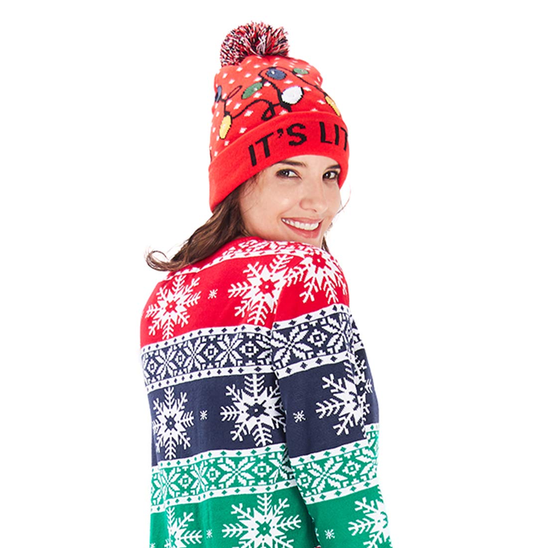 chicolife Unisexo Novedad Navideño Sombrero con Mini Bombilla Colorida Xmas Gorro Calentar Lana Gorro para Hombres Mujeres Niños Niñas Fiesta/Baile/Cumpleaños