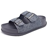 KuaiLu Womens Sandals with Arch Support Comfortable Orthopedic Cushion Recovery Slides Summer Fashion Leather Double Buckle Casual Slip On Plantar Fasciitis Shoes for Indoor&Outdoor (US Size 6-12)