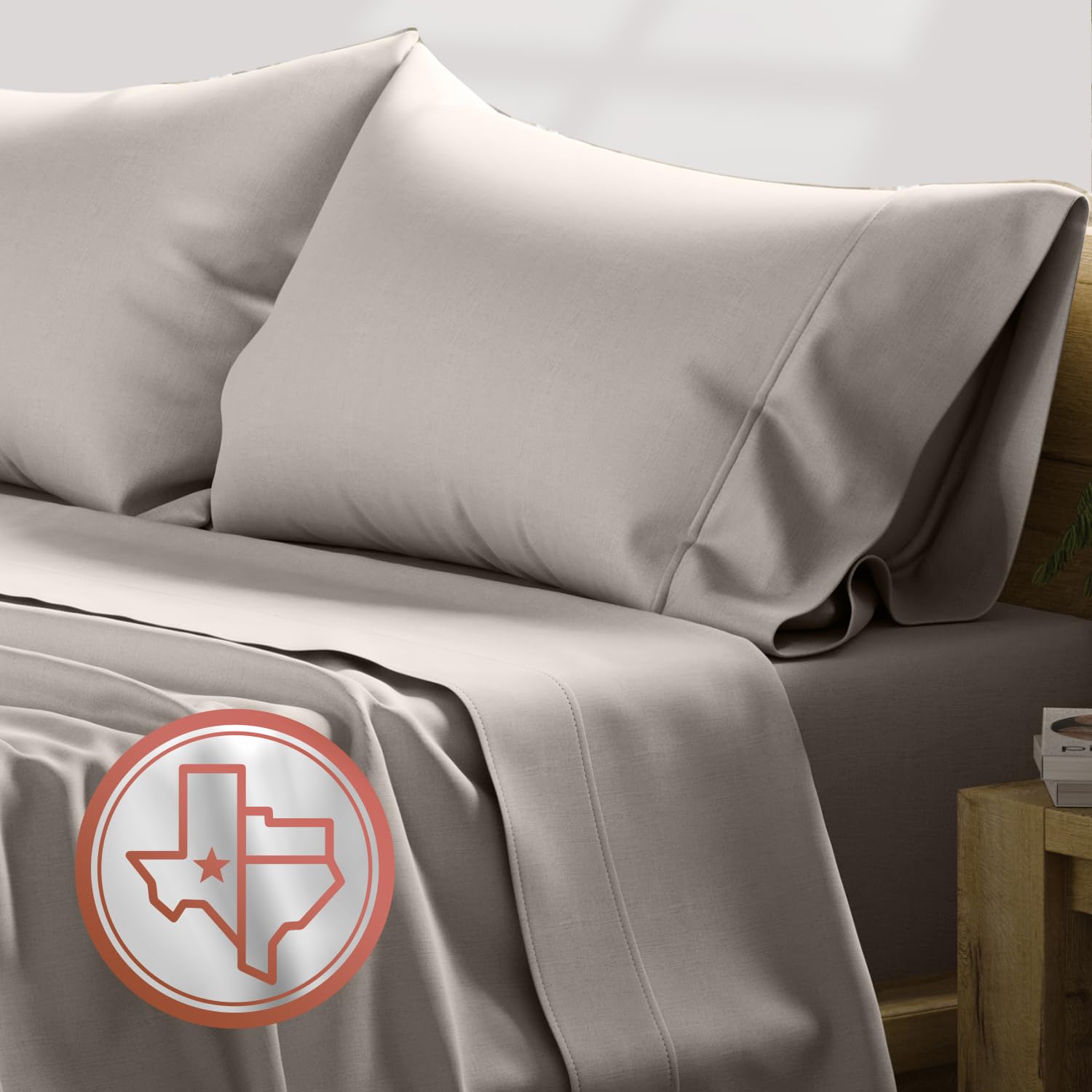 Photo 1 of TEXAS LINEN CO. Luxury Egyptian Cotton King Size Sheet Set - 600 Thread Count 4 PC Deep Pocket Fitted and Flat Sheets, Soft, Cooling Extra Long Staple Hotel-Quality Bedding with Sateen Weave - Beige