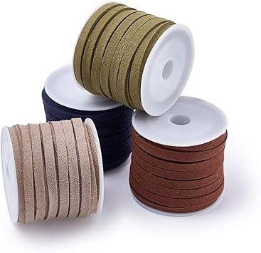 PandaHall Elite 6 Rolls 4mm Flat Micro Fiber Faux Leather Suede Cords Lace Velvet Beading String 5.5 Yard per Pack Jewelry Making 6 Colors