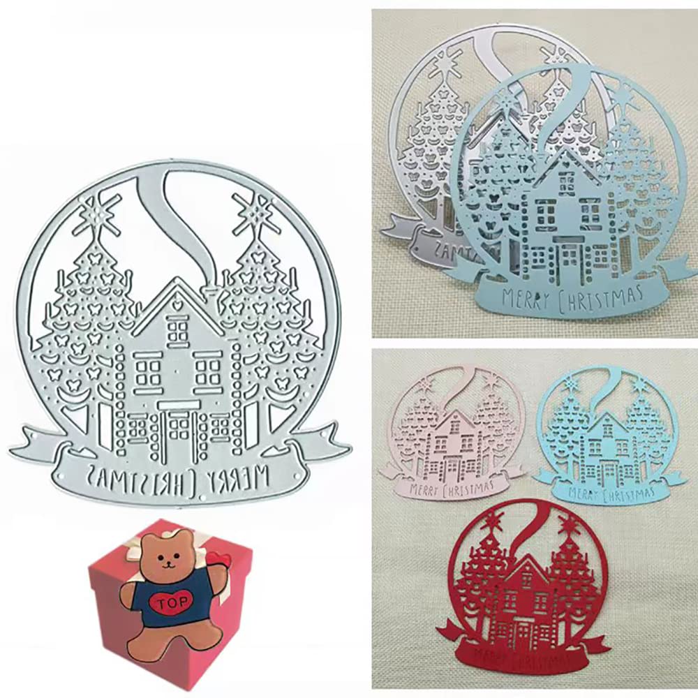 AOOL Christmas House Tree Dies for Card Making，Christmas Flower Leaf Star Bowtie Cutting Cut Stencils for DIY Scrapbooking Photo Album Decorative Embossing Paper Dies for Card Making+Cute Brooch Pin