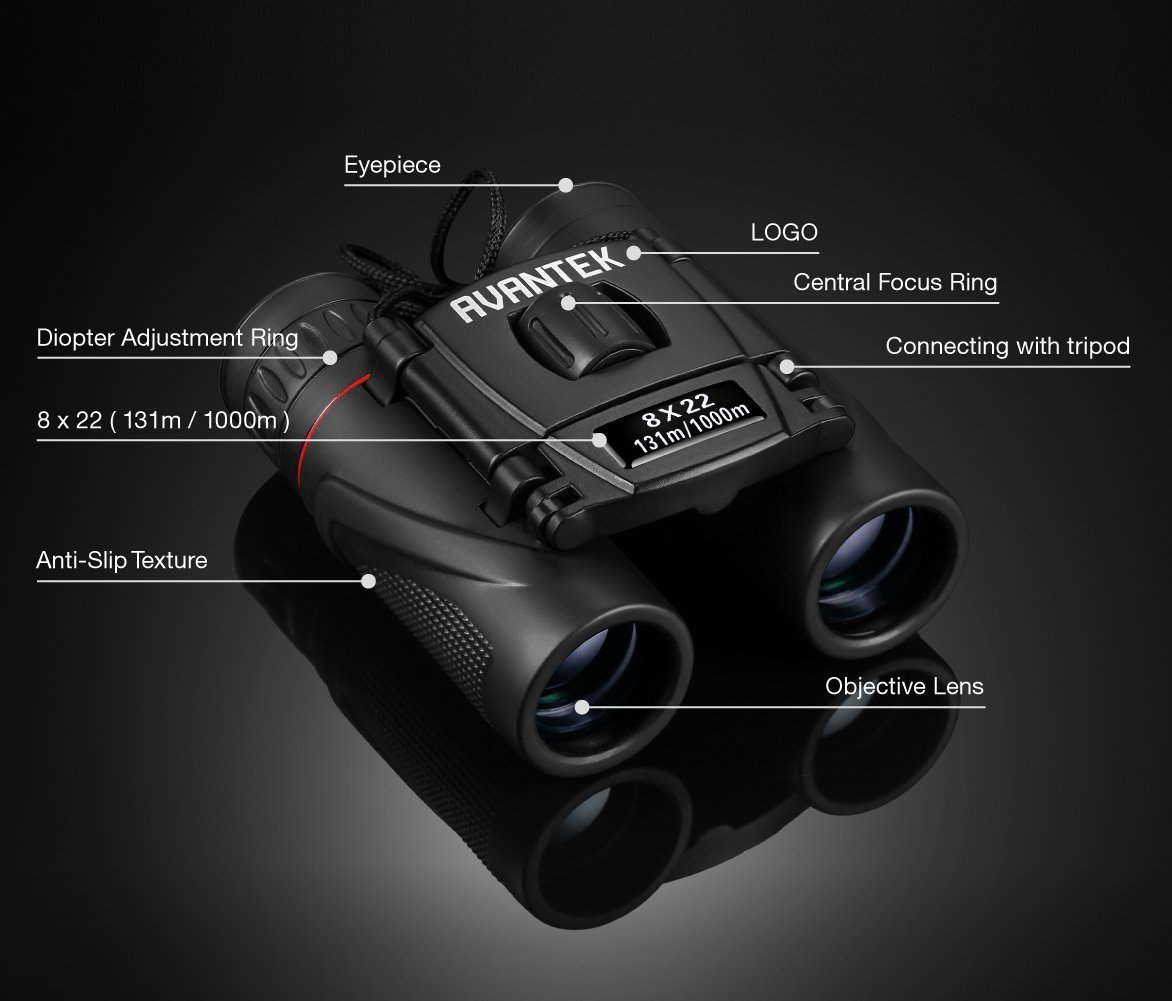 AVANTEK HD Folding Compact Binoculars 8X22, Mini Pocket Telescopes for Travel and Sports Games, High Power Portable Waterproof with Multi-Coated Optics