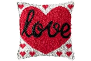 GemJelry Latch Hook Kits for Adults Kids DIY Love Pillow Cover Beginner Cross Stitch Kits with Preprinted Canvas Crochet Yarn Kits Creative Hand Craft Home Decoration 17'' X 17''