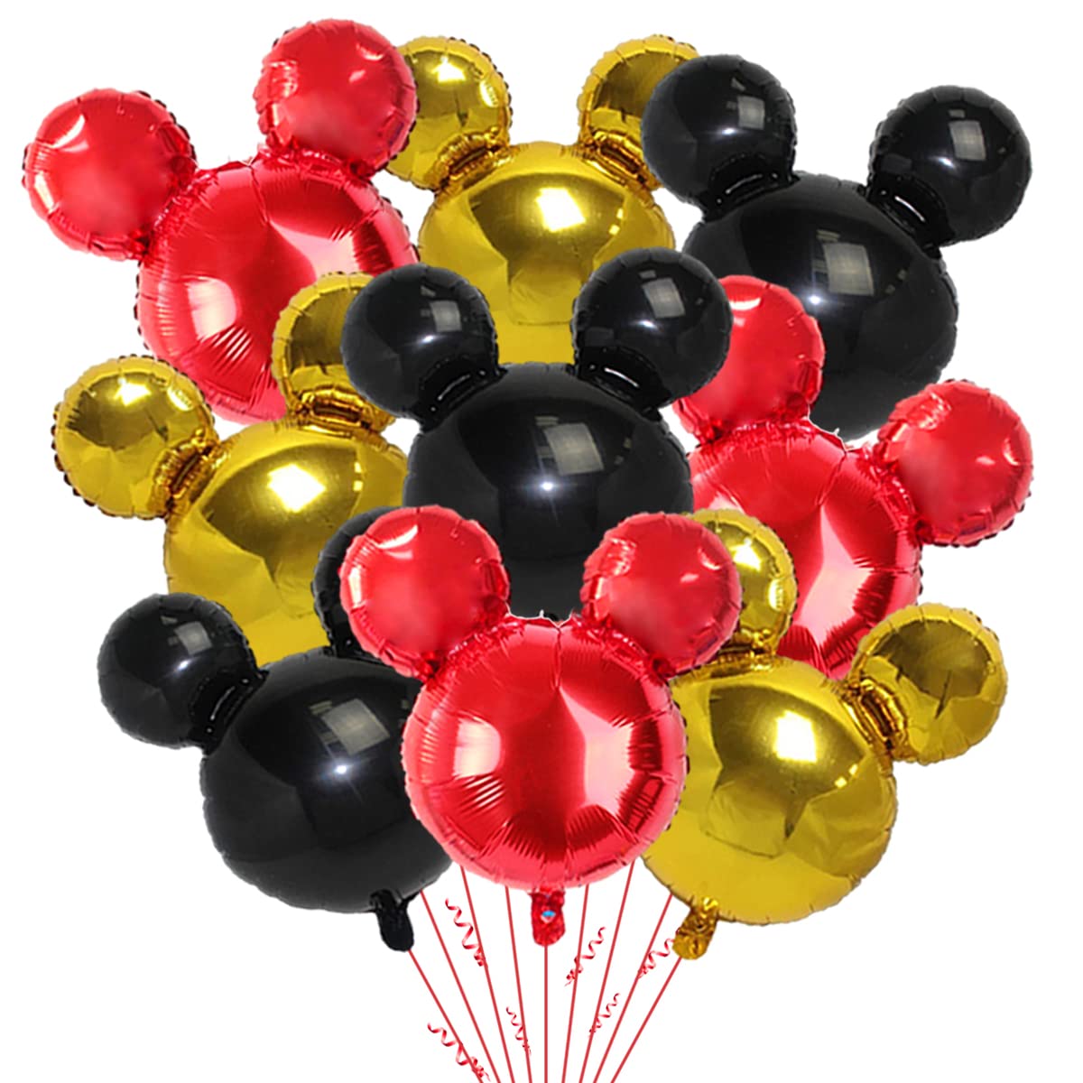 Photo 1 of 9Pack Mouse Party Foil Balloons, 27” Black Red Yellow Balloons for Cartoon Mouse Party, Baby Shower, Kids Birthday Theme Party Decoration Supplies