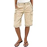 Flamingals Women's Bermuda Flap Pocket Stitch Detail Mid Waist Shorts