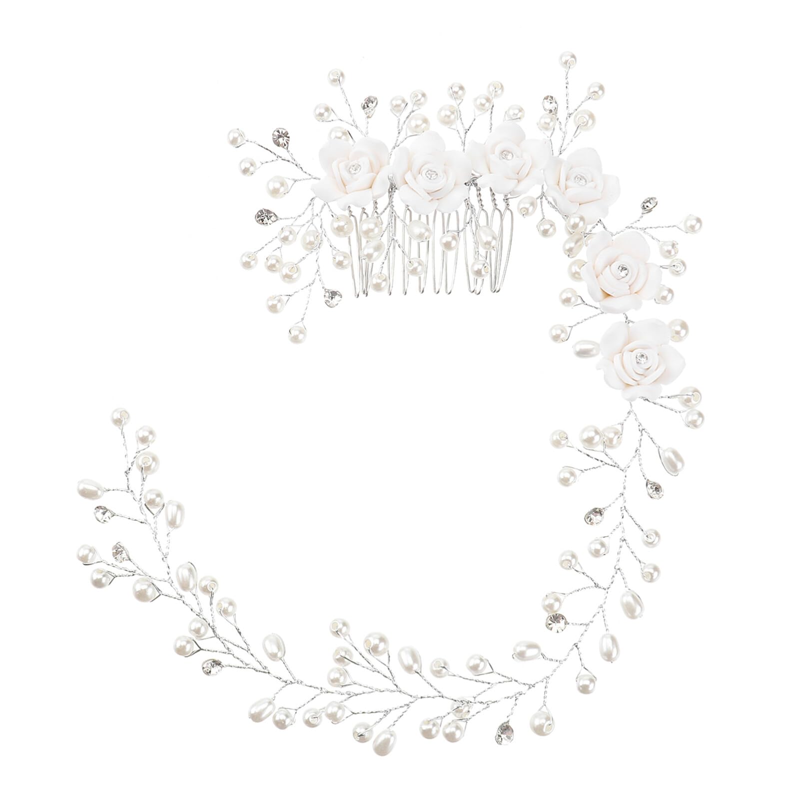 Frcolor Bride Hair Comb,Wedding Hair Vine with Hair Comb and Pearls Flowers Bridal Hair Accessories
