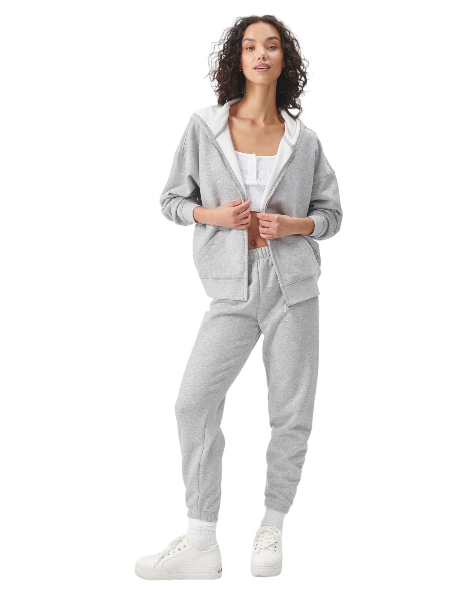 Florence By Mills Womens Cozy Crush Slouchy Sleeve Oversized Zip Hoodie, Heather Grey, Small