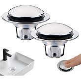 Glimflorus Pop Up Bathroom Sink Drain Stopper Hair Catcher - Chrome 2 Pack | Polished replacement basket， Strainer 1 1/8"-1 1/2" drain Hole， Brass push button， Easy install no tools， Universal 2-in-1.