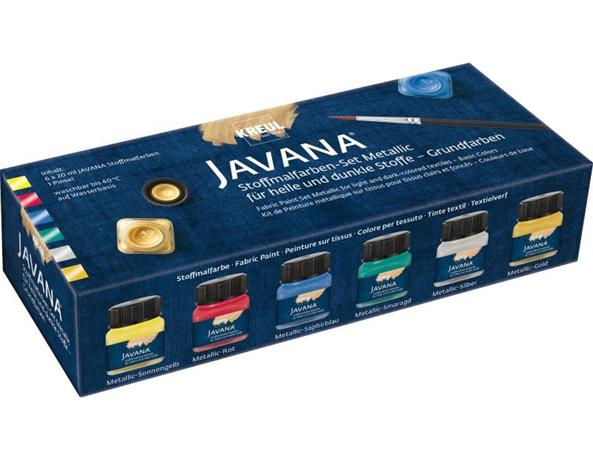 Javana 92400 – Textil Fabric Paint Metallic Creativ Set 6 x 20 ml