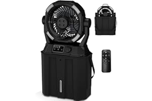 WILODY Misting Fan Portable Camping Fan 42800mAh Rechargeable with Remote Control, 3 LED Light & Stepless Speed Control & Cooling Spray with 6L Bucket, Timer Function, Portable Handle, Rotating Hanging Hook