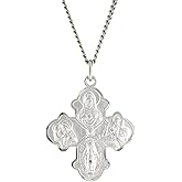 Needzo Sterling Silver Four Way Medal on Stainless Steel Chain, Saint Joseph, St Christopher, Sacred Heart, and Miraculous Medals, 1.25 Inch Charm