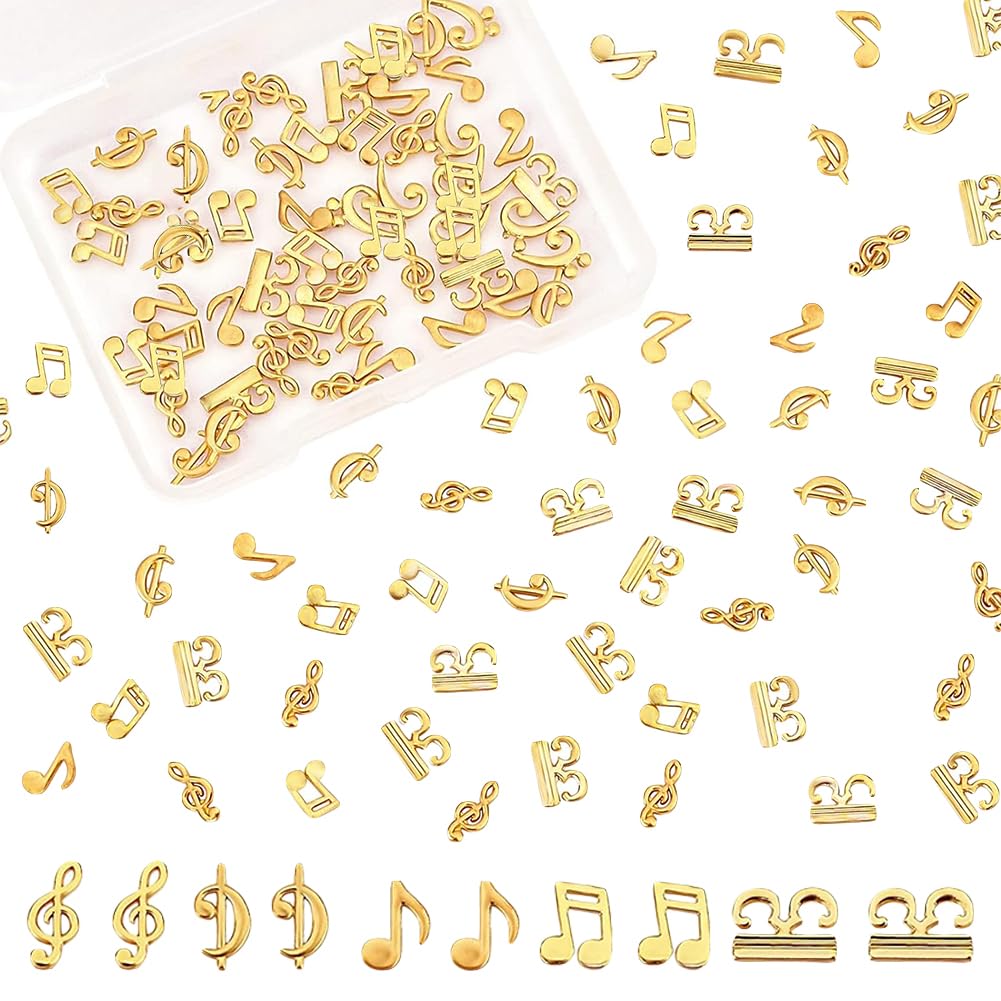 OLYCRAFT 75pcs Music Notes Resin Fillers 5-Style Musical Note Filling Charms Alloy Epoxy Resin Accessories for Crafting and Jewelry Making - Golden