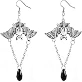 Gothic Crystal Vampire Earrings for Women Silver Dark Bat Dangle Drop Earrings Halloween Goth Black Red Crystal Earrings Jewelry Gift for Women