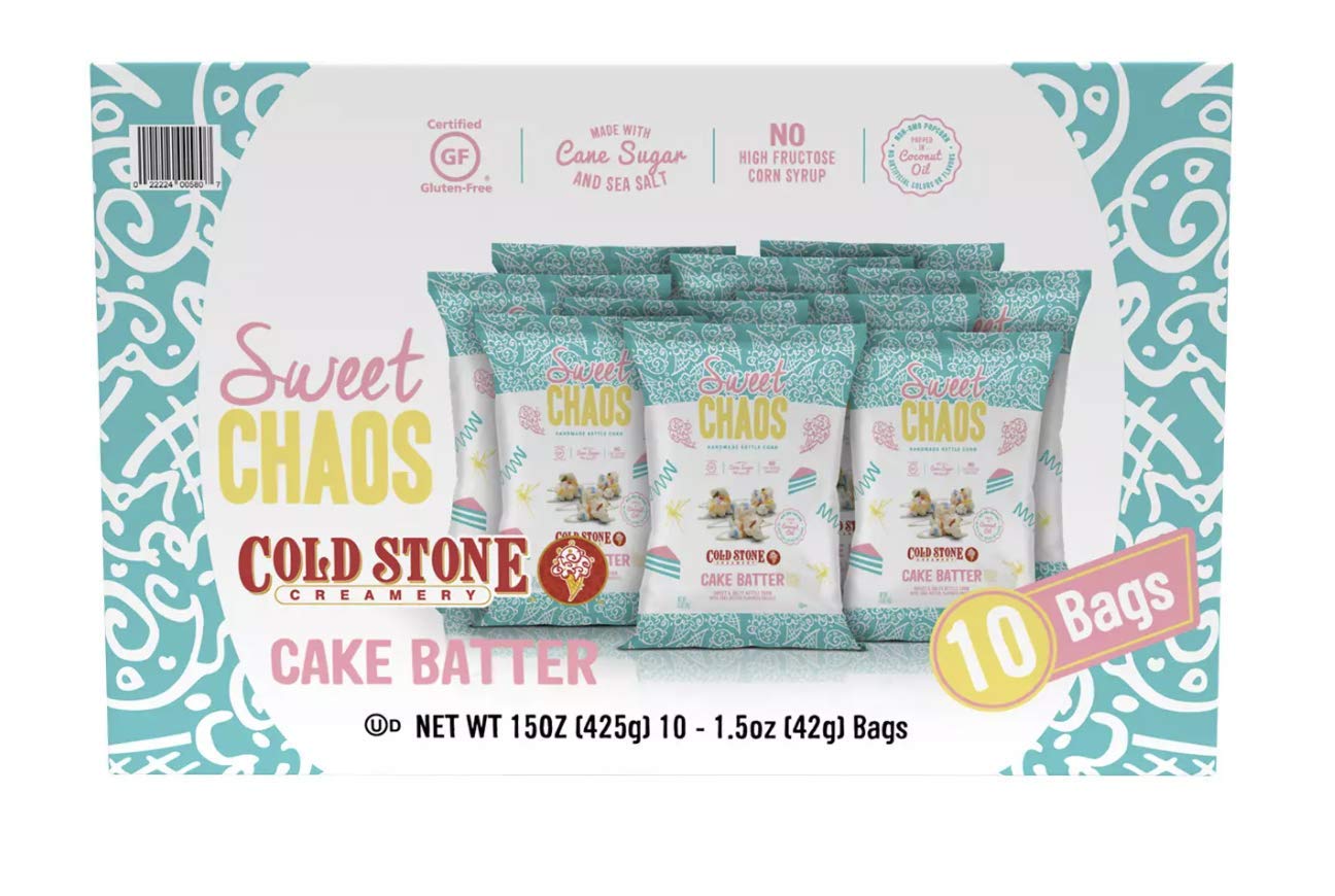 Sweet Chaos Handmade Kettle Corn, Coldstone Creamery Cake Batter Drizzle, 1.5 Ounce Bag (Pack of 10)