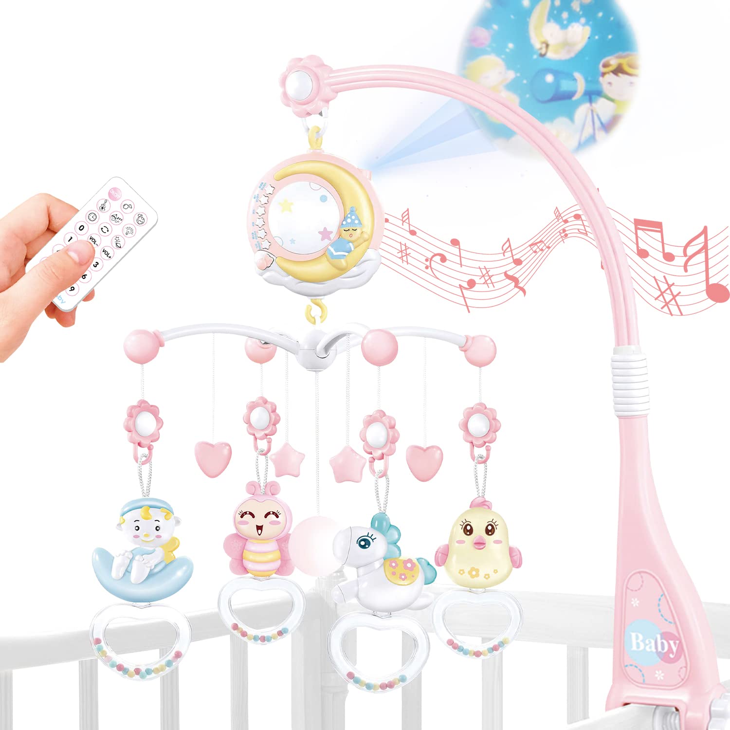 Baby Toy, Mobile for Bed with Music and Light and Projector, Music Box with 150 Melodies for Boys Girls, Baby Toy from 0 1 2 3 4 5 6 Months Newborn Baby Gift