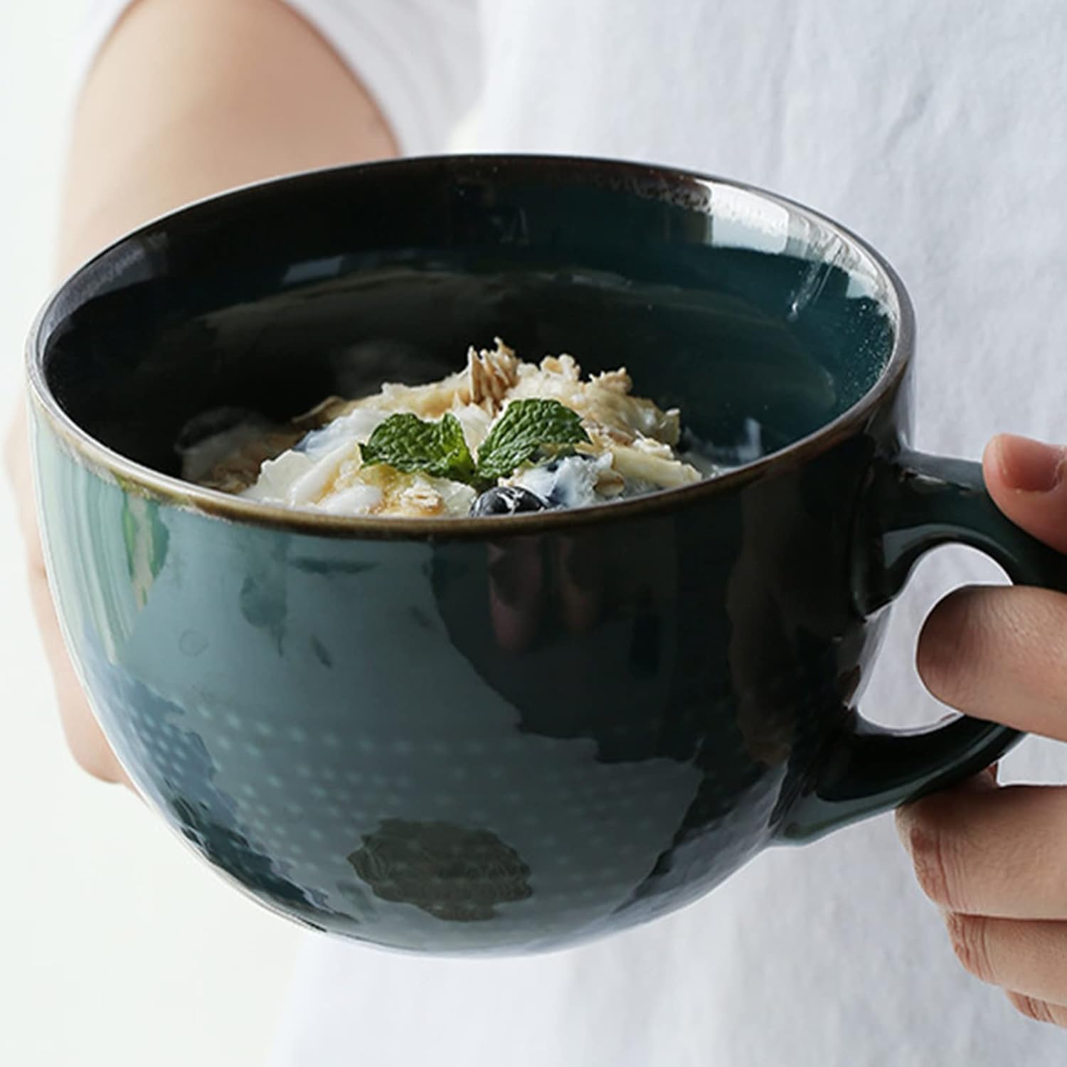 Arawat Large Mug 700ML Tea Mugs Ceramic Cappuccino Mugs Large Jumbo Cups Soup Bowl with Handle Coffee Mug Cereal Bowls with Spoon Coffee Tea Cereal Cup Porcelain