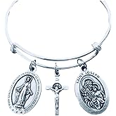 Virgin Mary & Saint Joseph Expandable Charm Bracelet – Silver Catholic Jewelry with Crucifix and Holy Family Medals – Religious Gift for Women, Teens, Confirmation, Baptism, or First Communion