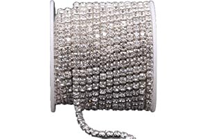 LASENERSM 1 Roll (10.9 Yards) Crystal Rhinestone Close Chain Trim 2mm Rhinestone Single Row White Crystal Rhinestone Beads with Silver Color Chain for DIY Decoration