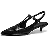 Coutgo Womens Slingback Kitten Heels Oxford T Strap Pumps Low Heel Closed Pointed Toe Vintage Dress Shoes