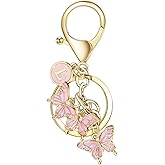 Aligiftqod Initial letter Keychain for Women,Pink Butterfly bag Charms Cute Letter Keychain for Handbag Purse