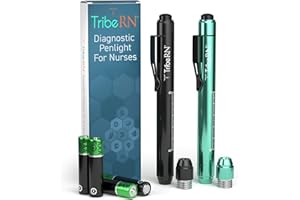 TRIBE RN Penlights for Nurses - Medical Pen Light with Pupil Gauge for Doctors, EMTs, Nurses and Nursing Students - LED White Light and Warm Light - Essential Nursing Student Supplies, 2 Pack (Black/Mint)
