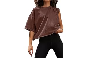 Carpetcom Oversized Workout Shirts for Women Short Sleeve Drop Shoulder Casual Crop Tops Baggy Gym Yoga Athletic Tee