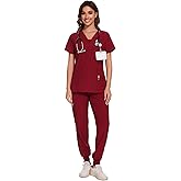 COZYFIT Scrubs for Women - V-Neck Top & Cargo Pants Scrubs Set with 10 Pockets