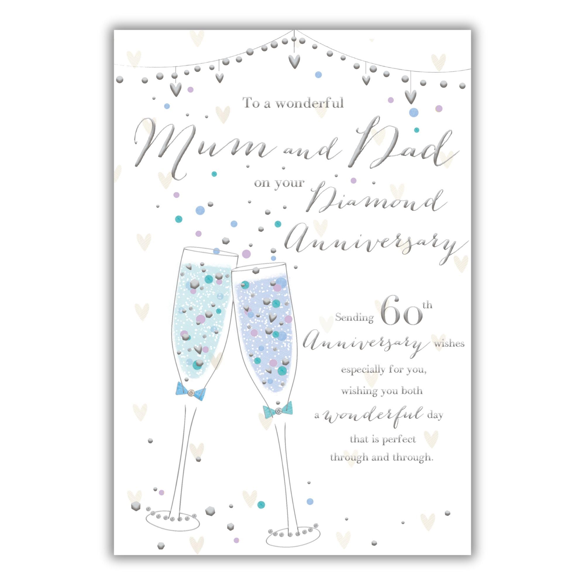 ICG Mum & Dad Diamond 60th Wedding Anniversary Card - Big Text & Hearts 9" x 6"