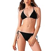Women Bikini Sets Two Piece Double Straps Halter Triangle Bathing Suit Swim Sexy Tie Side String Bottom Swimsuit