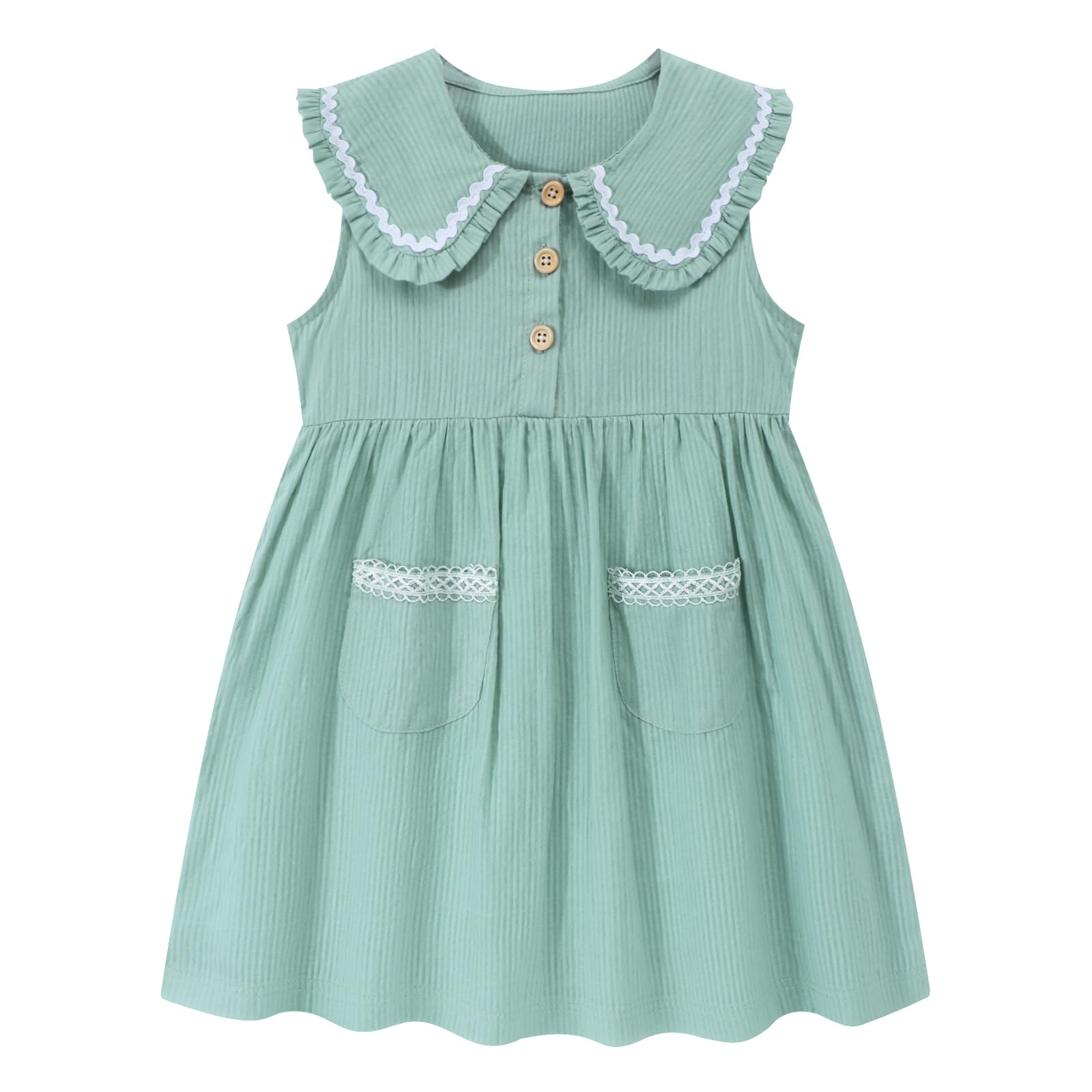 Photo 1 of HILEELANG Toddler Girl Easter Peter Pan Collar Dress Sleeveless Cotton Casual Mint Green Beach School Playwear Sundress 5T