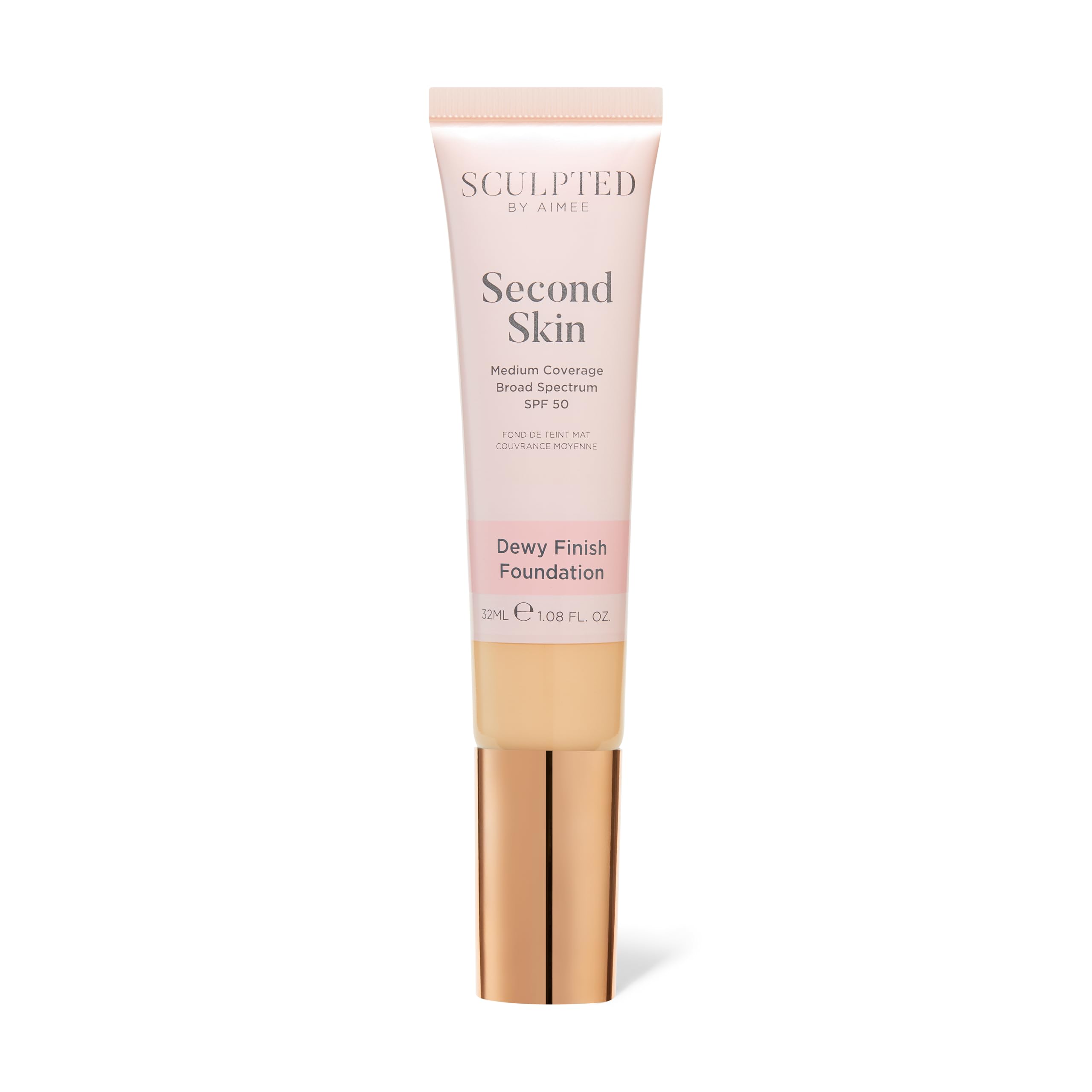 Second Skin Dewy Liquid Face Foundation from Sculpted by Aimee - 32ml Buildable, Medium Coverage Foundation with Dewy Finish, Hyaluronic Acid, Collagen Boosting Formula, SPF 50, (Light Golden 3.75)