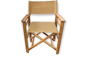 Patio Wise Classic Wooden Folding Director's Chair, 18-Inch Foldable Indoor/Outdoor Seat, Collapsible & Portable Style, 23.5" L x 20" W x 33.5" H, Wood Frame & Arms with Heavy-Duty Tan Canvas