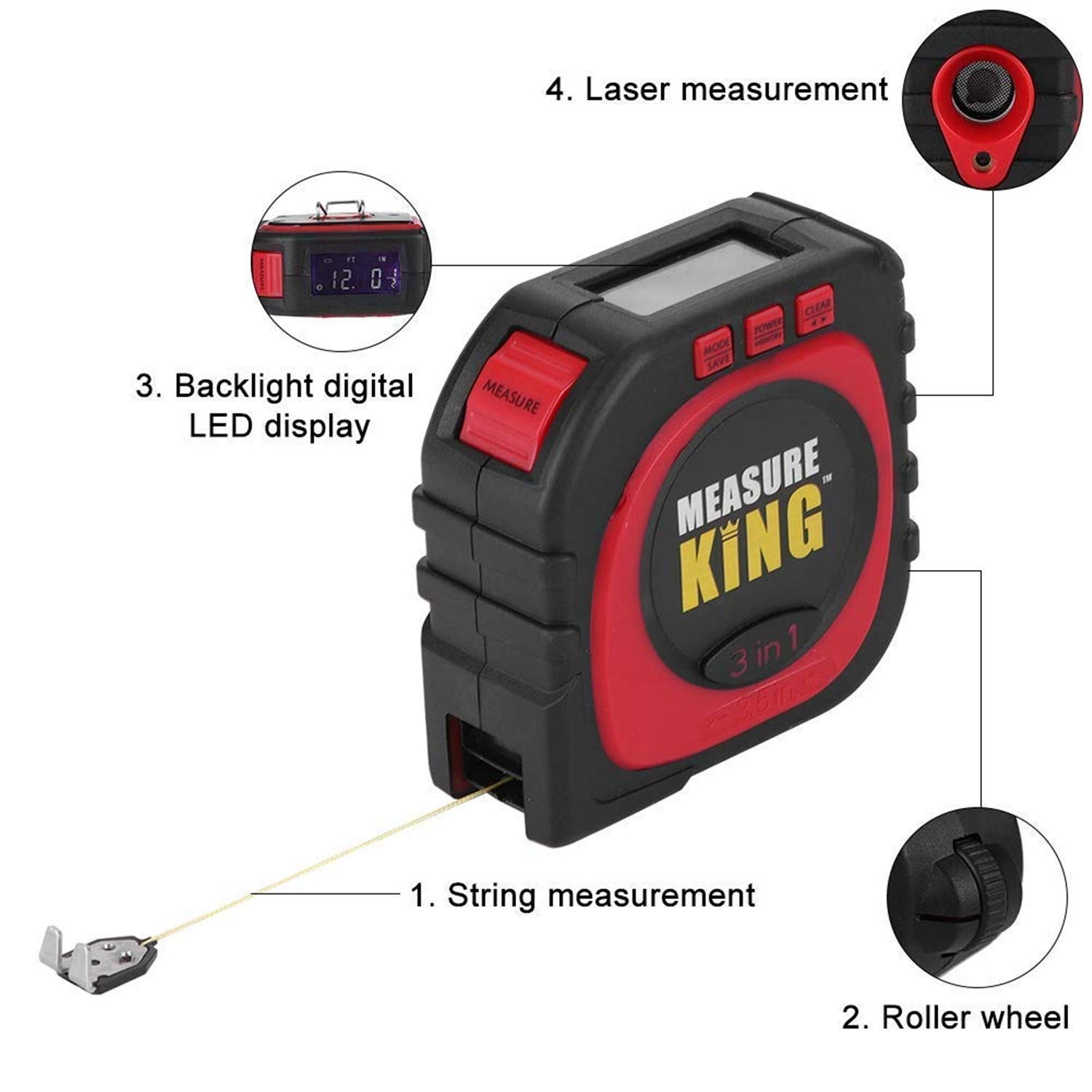 Measure King laser a nastro multifunzione digitale 3 in 1 Strumento di