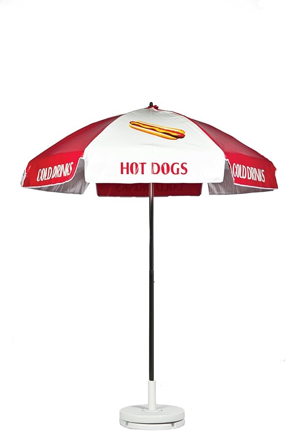 Hot Dog Concession Vendor Cart Umbrella with Tilt - Red & White
