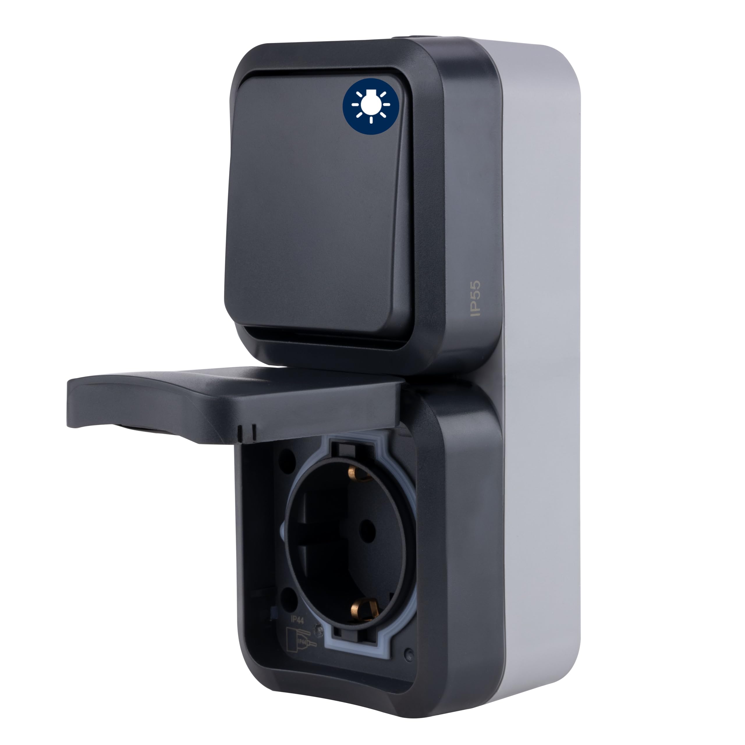 REV 0004860400 AquaStorm Socket - A/W Switch Combi, IP55, Surface-Mounted Vertical, Anthracite