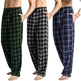 3 Pack Men's Fleece Pajama Pants Bottoms– Lounge Sleepwear Plaid PJs with Pockets and Button Fly