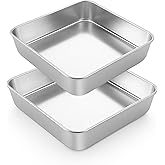 LIANYU 2 Pack 9 x 9 Inch Square Cake Pan, Stainless Steel Baking Lasagna Brownie Bread Pan, Square Bakeware for Birthday Party Wedding, Oven & Dishwasher Safe