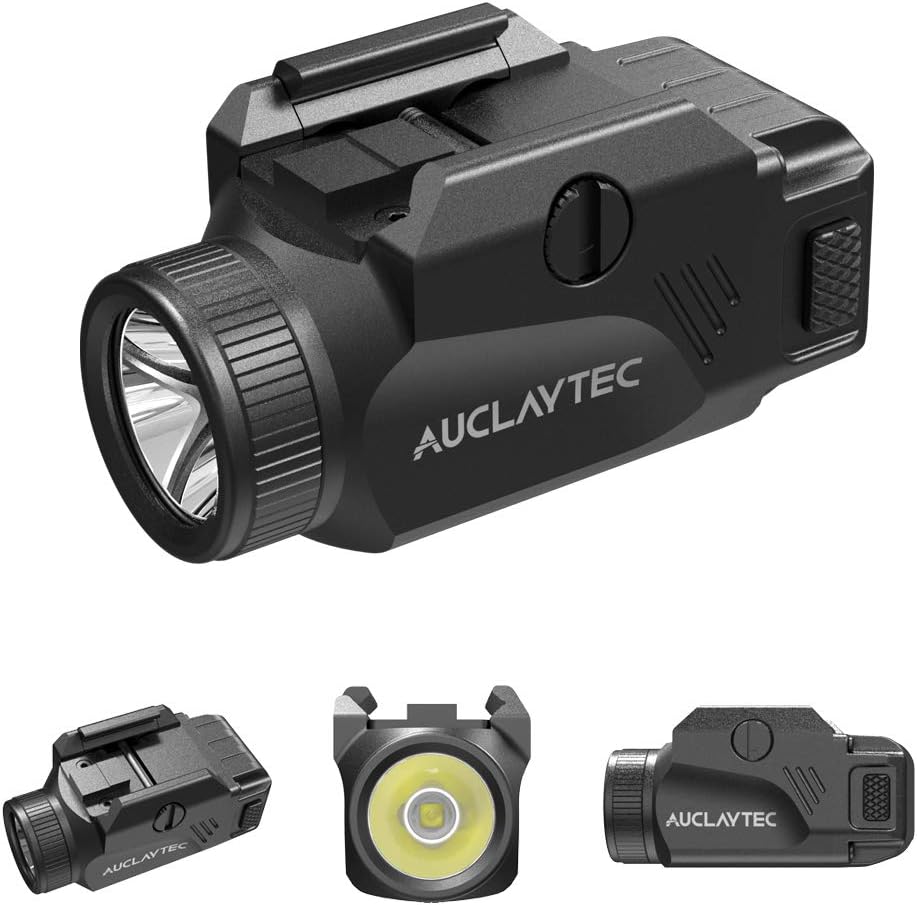 AUCLAYTEC Mini 600 Lumens Gun Flashlight Compact Rail Mount Tactical Flashlight with Adjustable Rail with Strobe for Pistols Fits Picatinny MIL-STD-1913 Glock Taurus Ruger Springfield H&K S&W: Sports & Outdoors
