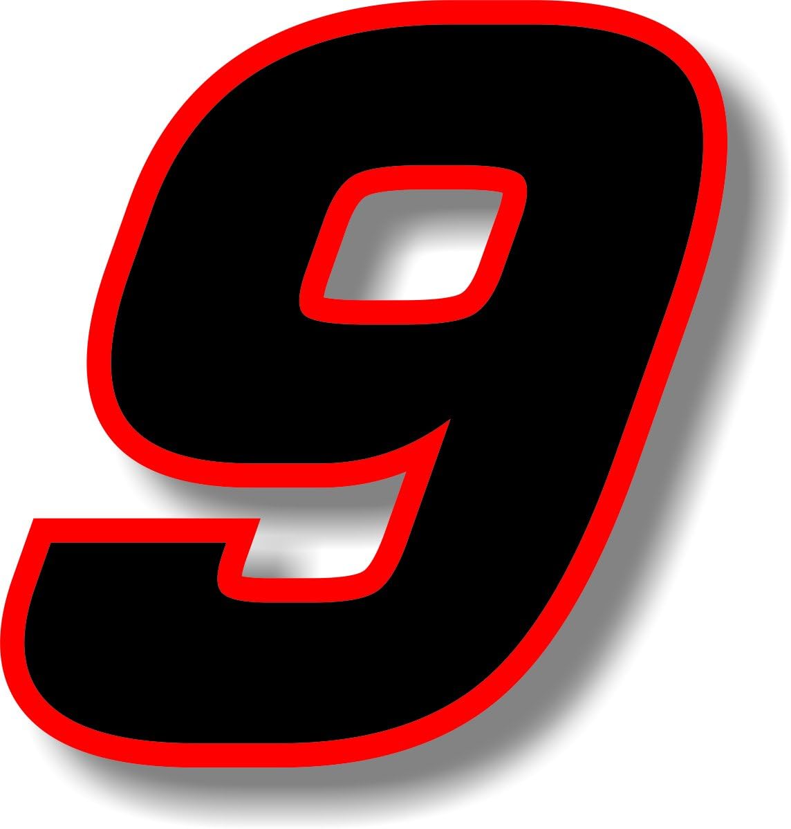 Vinyl sticker/decal Black (Red outline), square font, race number 9