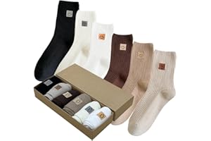 6 Pairs of Cute Crew Socks Aesthetic Socks with Smiling Face Embroidery Cotton Socks for Women Girls and Students