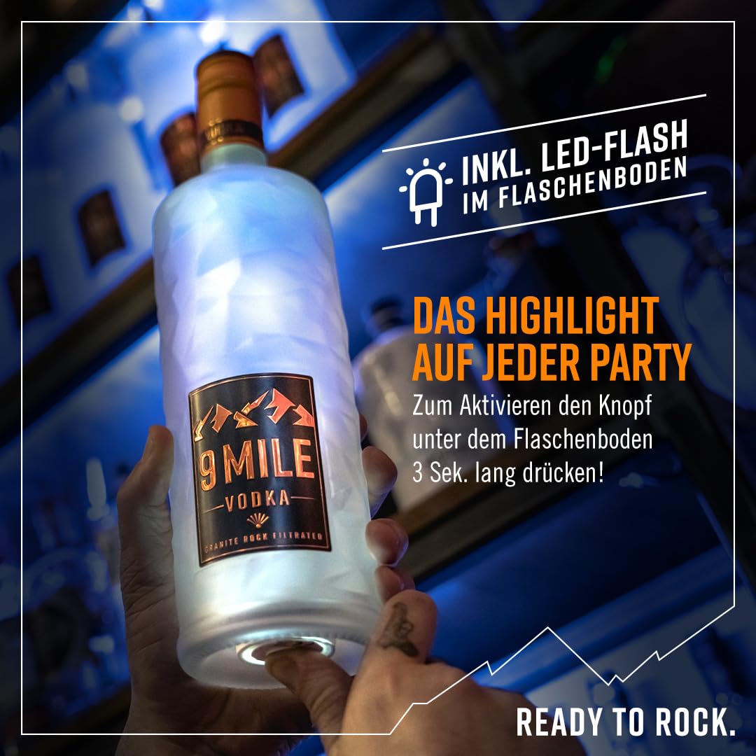 9 MILE Vodka 0,7l – 37,5% Vol. Premium Vodka mit LED-Beleuchtung, Granite Rock Filtration & mildem Geschmack – ideal für Longdrinks, Cocktails oder den puren Genuss 2