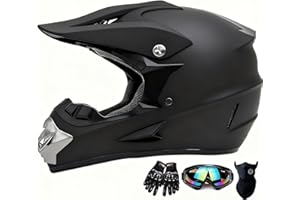 SANQING Motocross Helmet,Youth & Adult ATV Dirt Bike Motorcycle Helmet, Kids BMX 4-Wheeler Off-Road Mountain Bike,DOT Certified,W/Gloves Goggles Mask 4-Piece Set (Black, L)