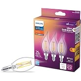 PHILIPS LED 25W BA11 E12 Base 3-Pack Ultra Definition Soft White (2700K) 185 Lumen (2.3W = 25W) Dimmable Clear Flicker-Free Candelabra Light Bulbs