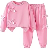 GORGLITTER Girl's 2 Piece Fall Sets Outfits Bow Long Sleeve Crew Neck Shirts Tops and Wide Leg Sweat Pant Baggy Set