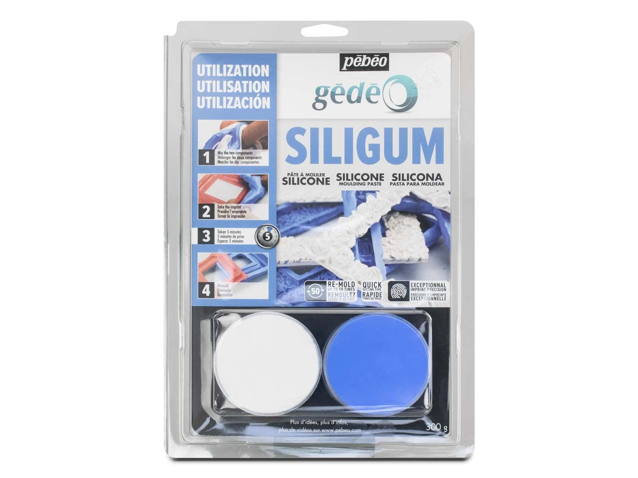 Pébéo - Special Siligum Mould Creation Paste - Silicone Moulding Paste, Small Dimensions & Flat Decorations - Silicone For Moulding, Very Quick Setting - 300 G,White (Packaging may vary)
