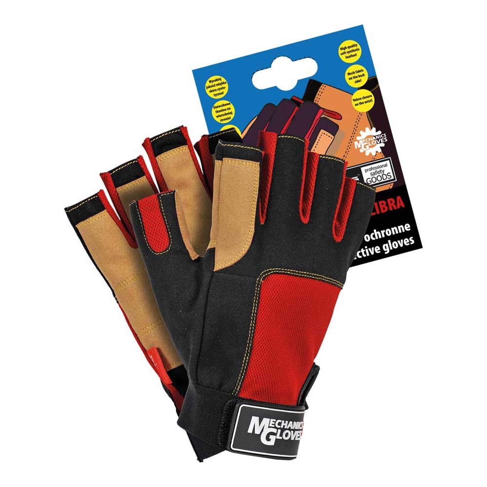 Reis Rmc-Libra_L Mechanics Gloves Protective Gloves, Black-Red-Yellow, Large Size, Pack of 12