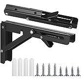 TOOINKCV 2 Pcs Folding Shelf Brackets, 10 Inch Heavy Duty Floating Triangle Shelf Brackets, Collapsible Shelves Brackets, Wal