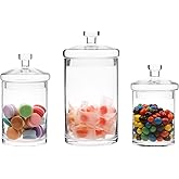 MyGift Glass Apothecary Jar Set with Clear Lid - Decorative Kitchen and Bath Storage Canisters, Wedding Centerpiece Jars, Candy Buffet with Lids