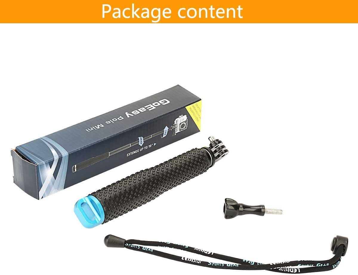 Foretoo Selfie Stick for GoPro,19”Waterproof Hand Grip Adjustable Extension Monopod Pole for Gopro Hero 6 5 4 3+3 2 1 AKASO, Xiaomi Yi,SJCAM SJ4000 SJ5000 SJ6000 (with Wrist Strap and Screw)