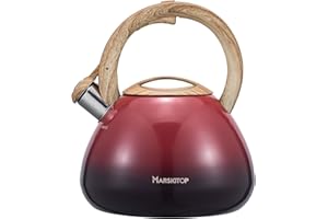Tea Kettle for Stove Top, Stainless Steel Water Kettle Stovetop, Tea Pot with Wood Pattern Handle, 2.6 Quarts, Red